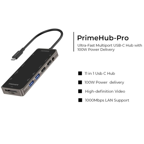 Promate Primehub Pro Ultra Fast Multiple Usb C Hub With W Power